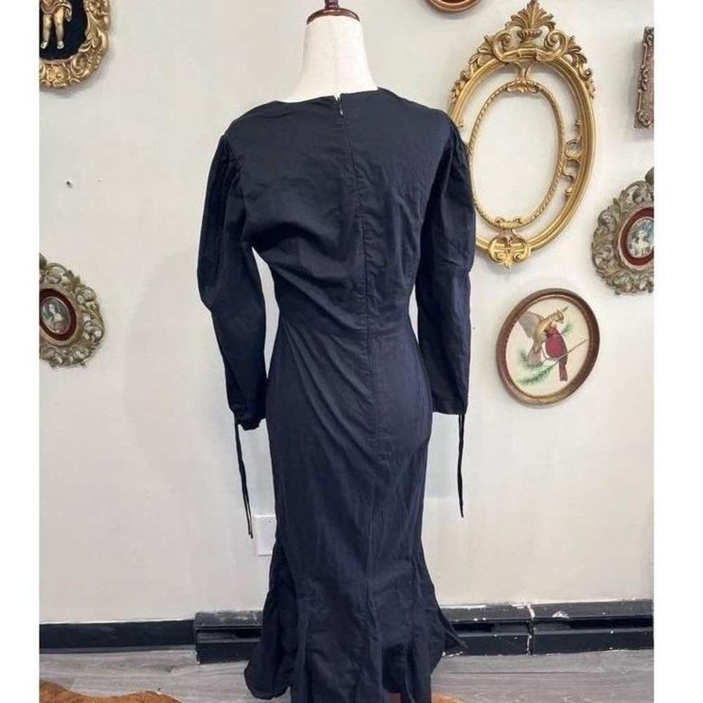 Rhode Black Cotton Poplin Puff Sleeve Midi Dress Long Sleeve Size 6 - Picture 3 of 7